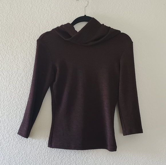 Byer California Tops - 3/4 Sleeve Blouse Cowl Neckline Brown